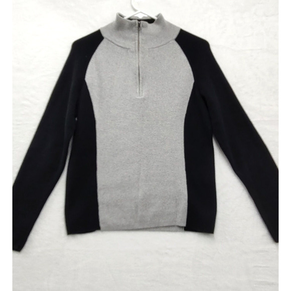 Ralph Lauren Polo Jeans Co Sweater‎ Women's L Black Gray 1/4 Zip Mock Neck - Picture 1 of 7